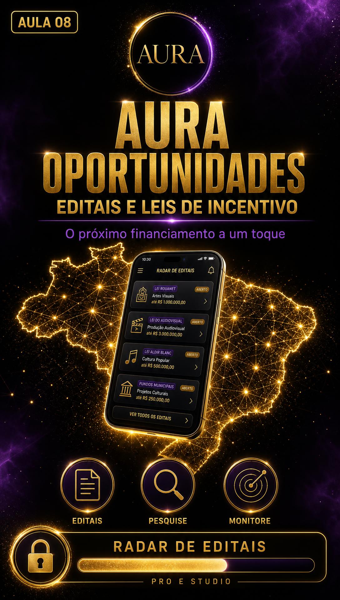 Capa da aula: 8. AURA Oportunidades: editais e leis de incentivo